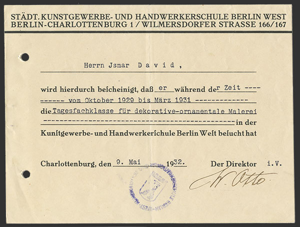 Berlin arts and Crafts school certificate