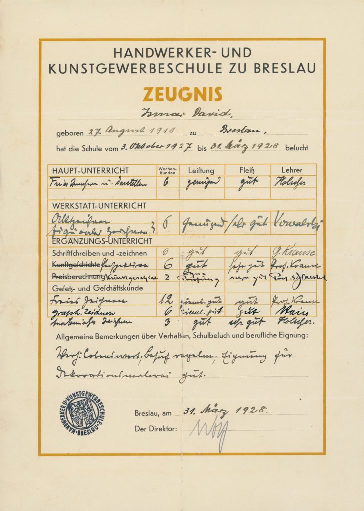 Handwerker- und Kunstgewerbeschule zu Breslau certificate