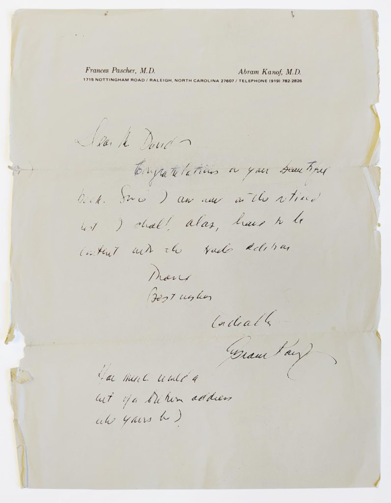 Letter from Abram Kanof