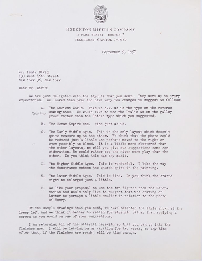 Letter from Patricia Cahir to Ismar David