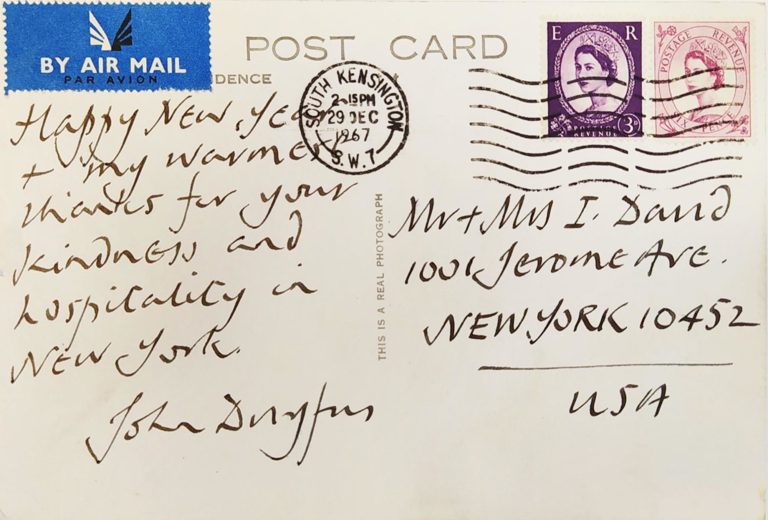 Postcard from John Dreyfus