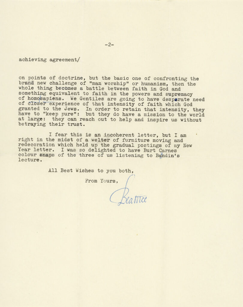 Letter from Beatrice Warde to Ismar and Dorothy David