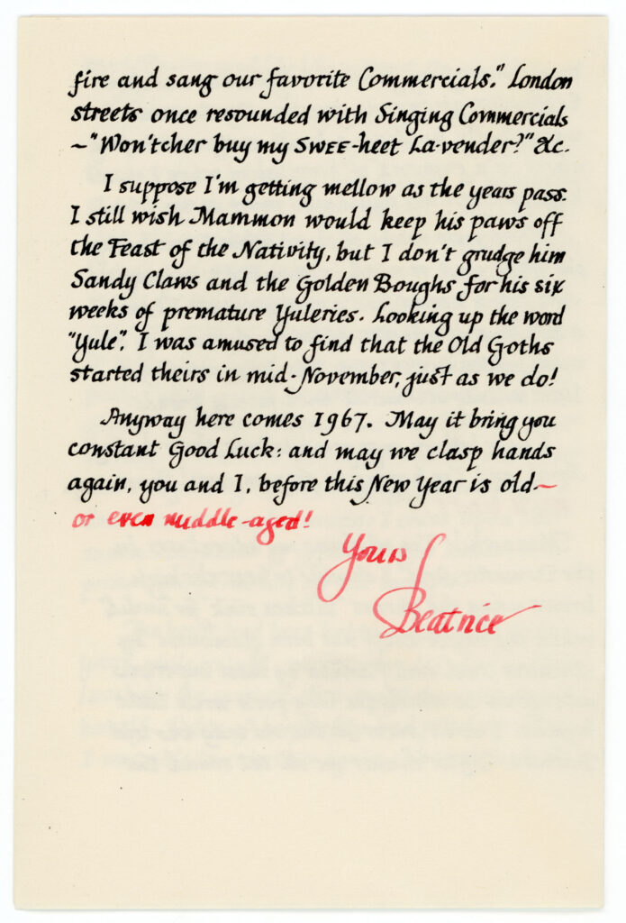 Card from Beatrice Warde