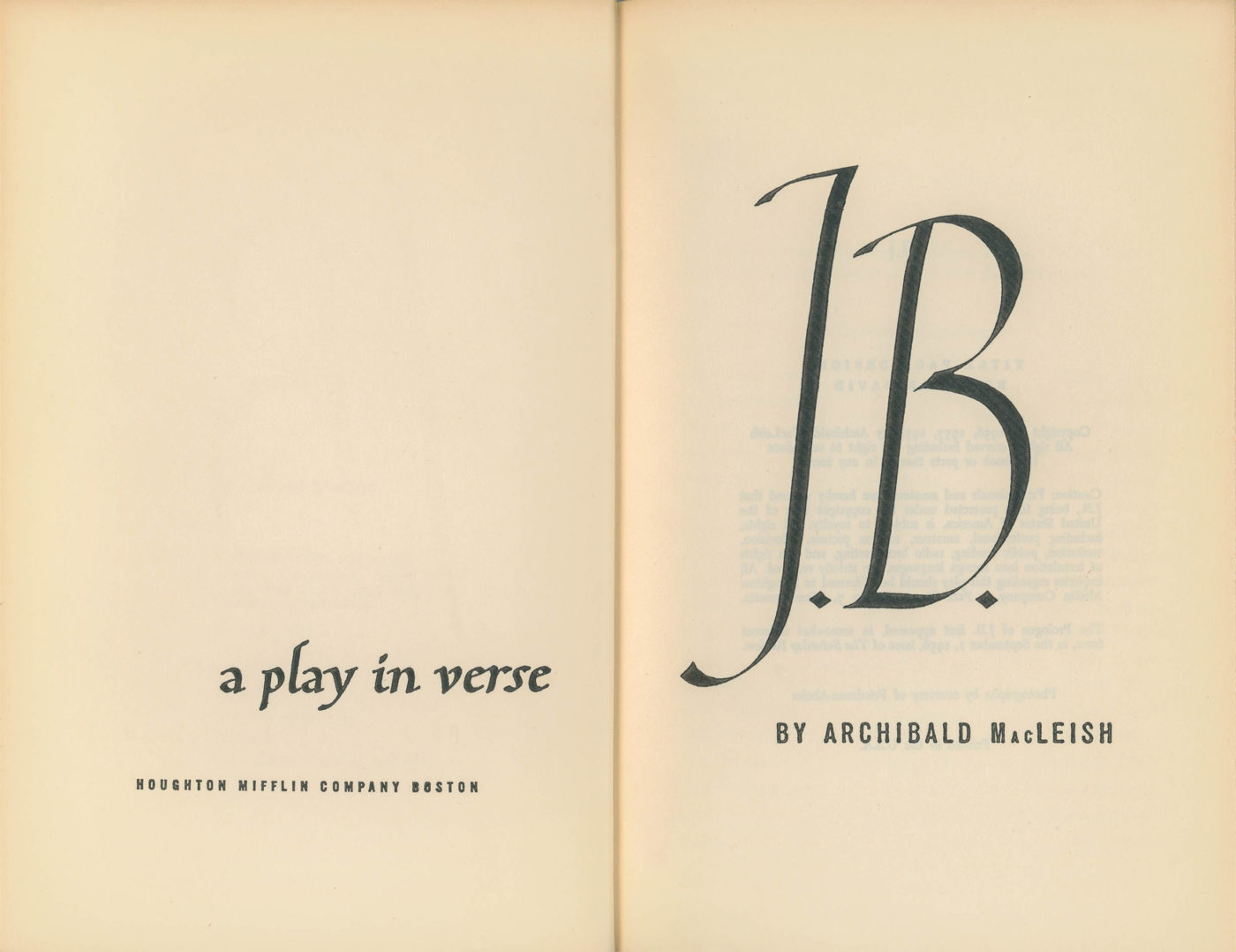 Title page for J.B. by Archibald MacLeish
