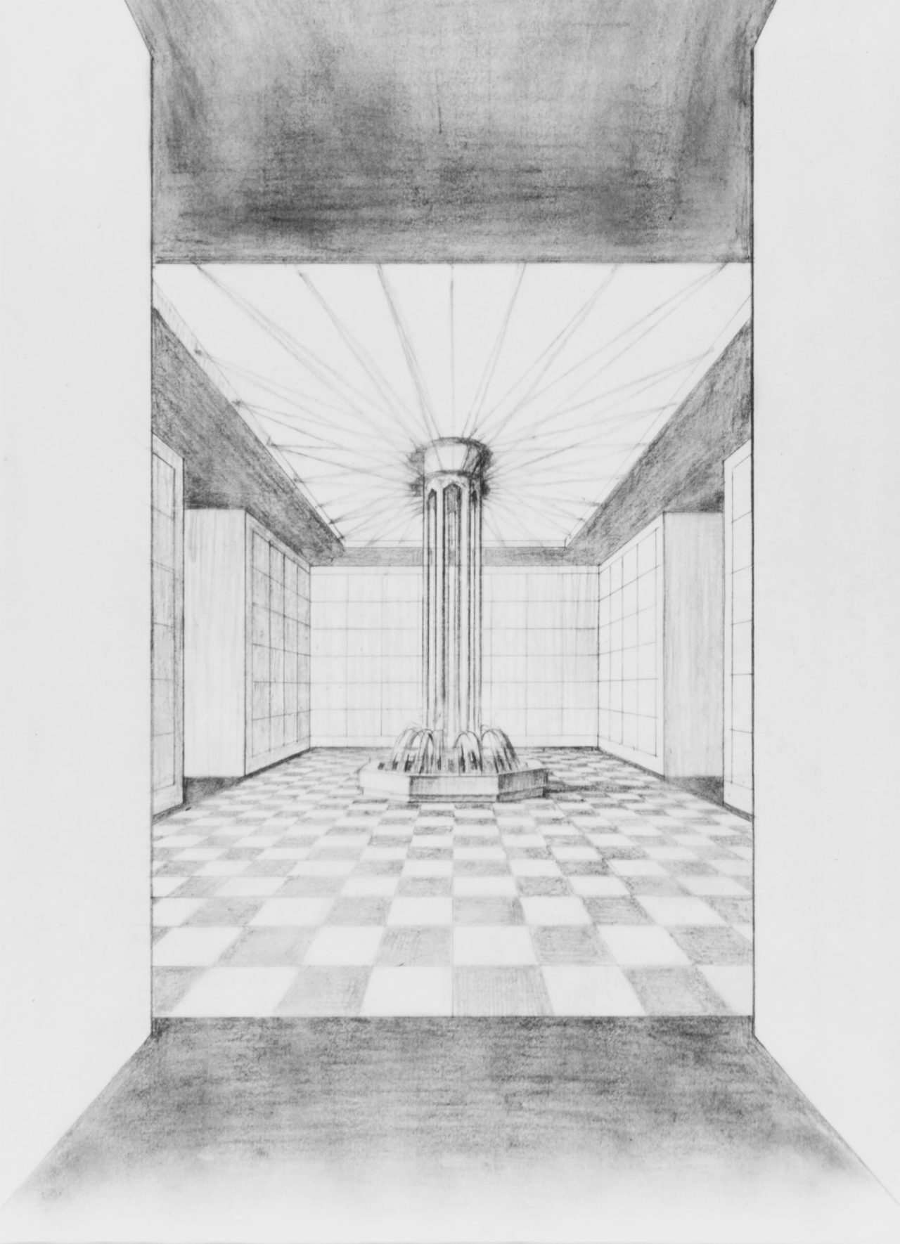 Sketch for interior of mausoleum complex.