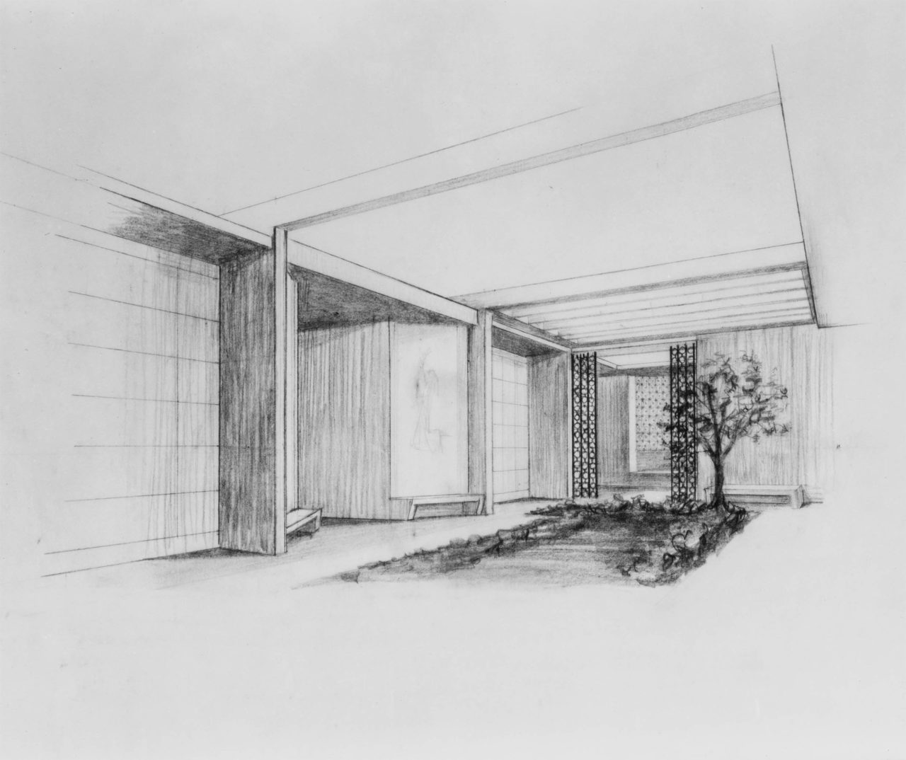 Sketch for interior of mausoleum complex