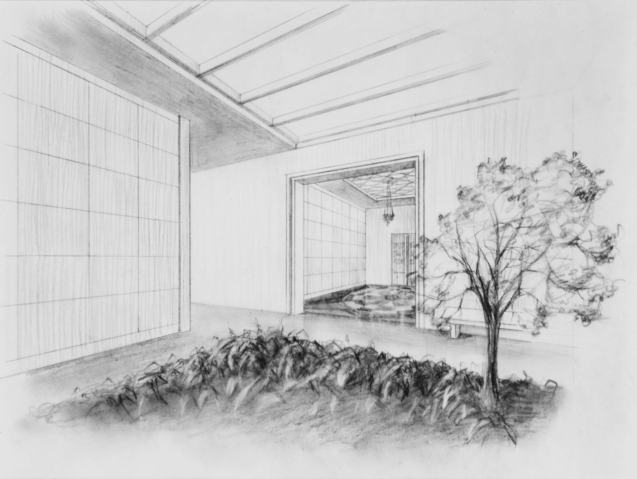 Sketch for interior of mausoleum complex