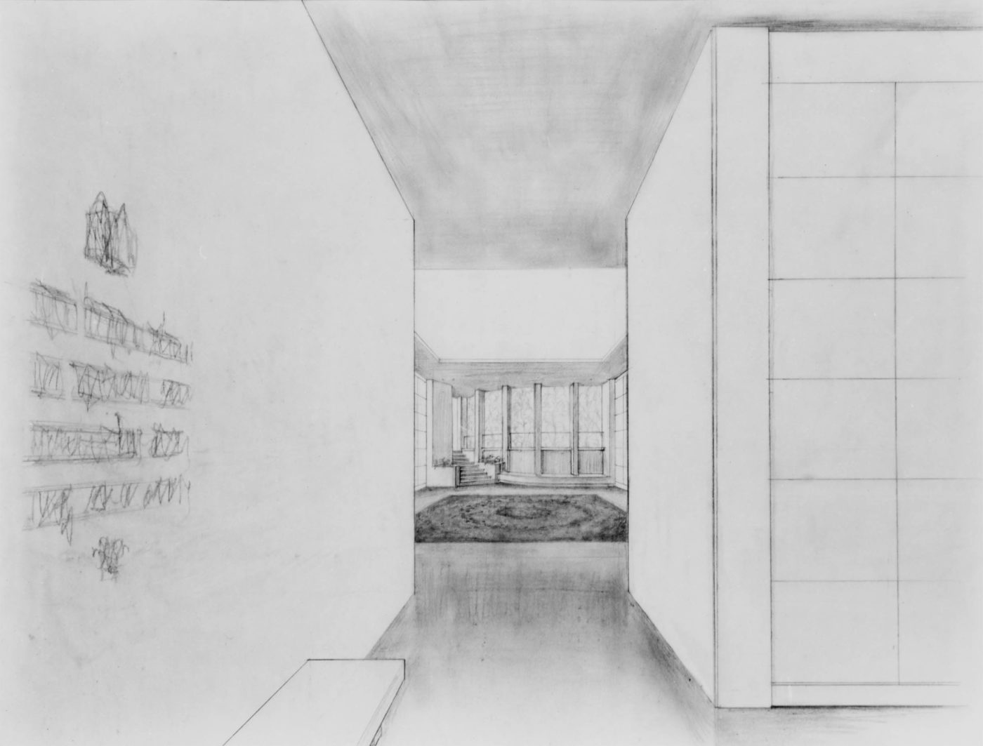 Sketch for interior of mausoleum complex