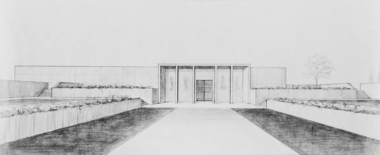 Sketch for exterior of mausoleum complex