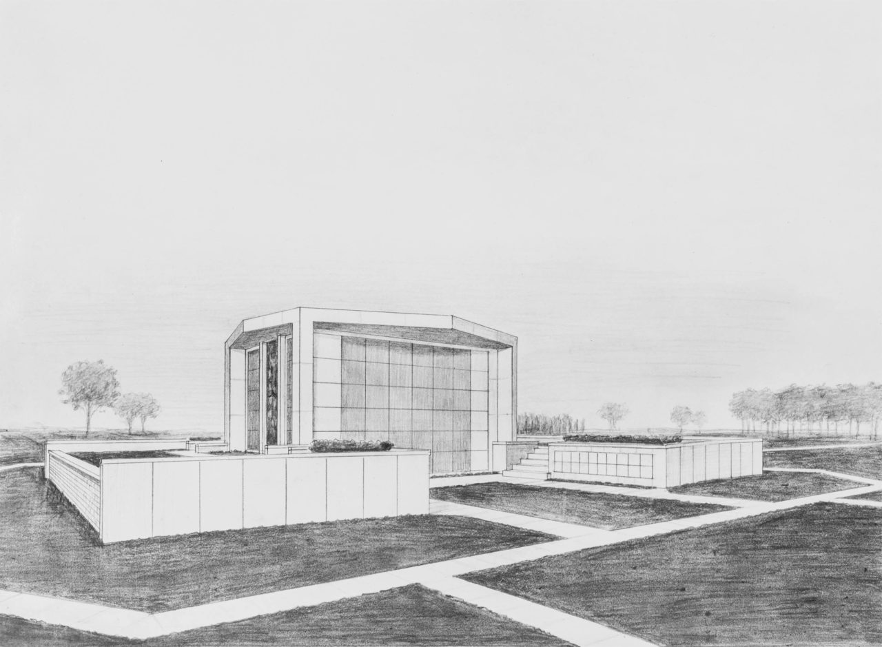 Sketch for exterior of mausoleum complex