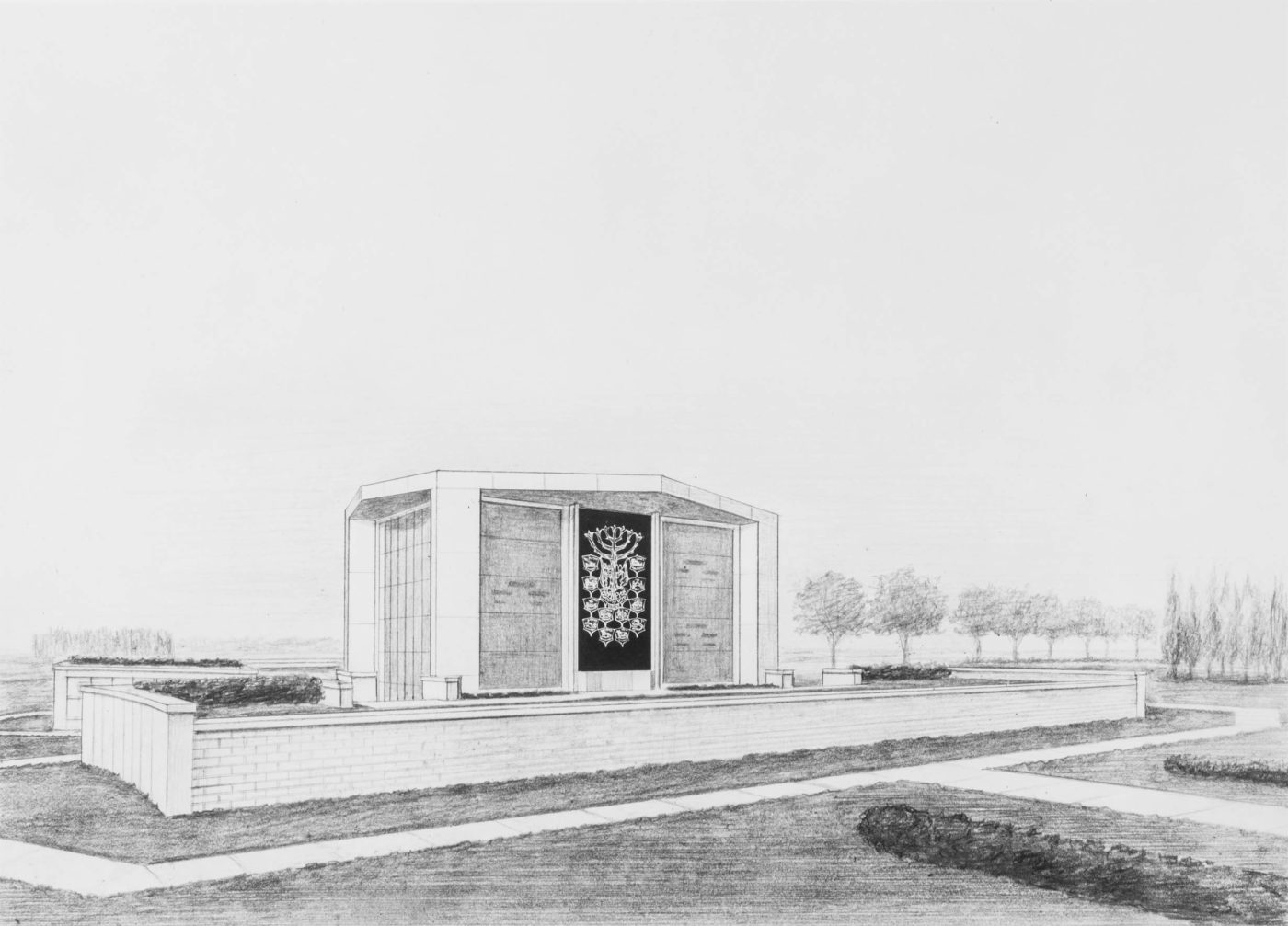 Sketch for exterior of mausoleum complex