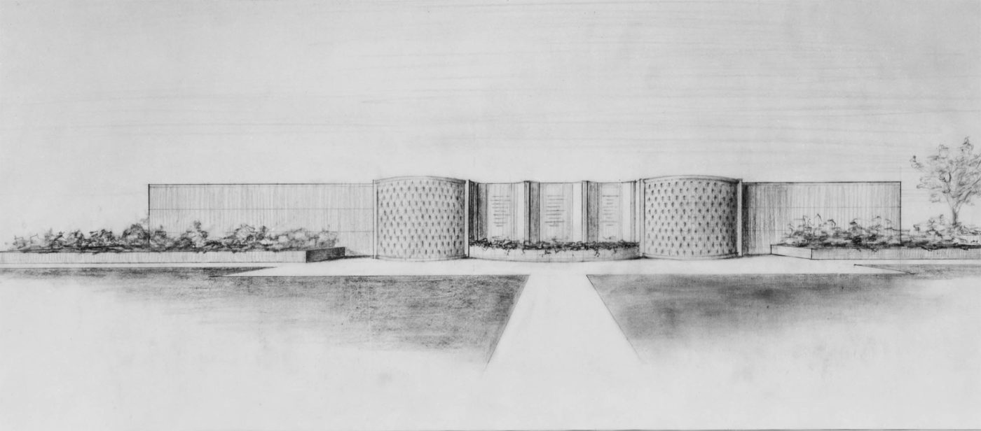 Sketch of the exterior of a mausoleum complex