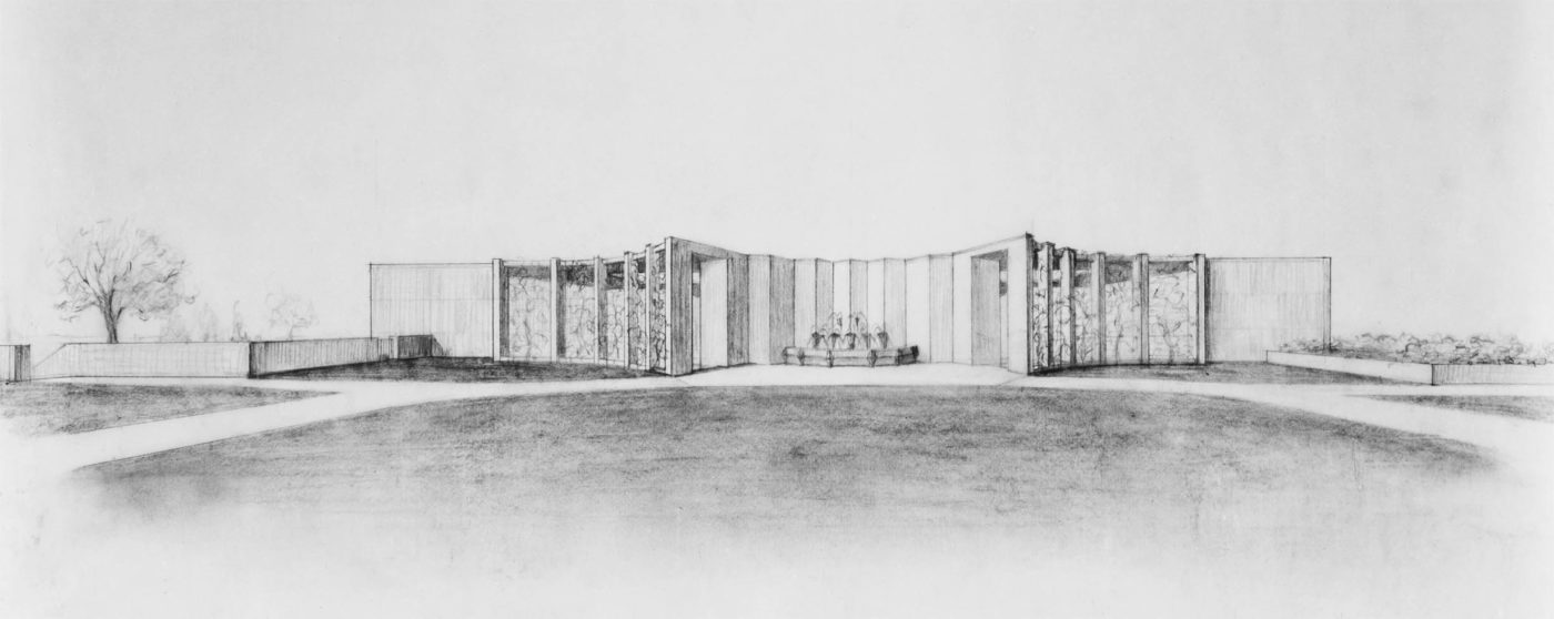 Sketch of the exterior of a mausoleum complex